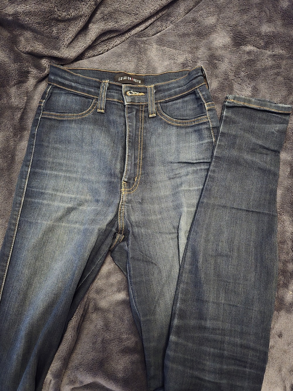 Fashion Nova Dark Blue Skinny Jeans with Contrast Stitching